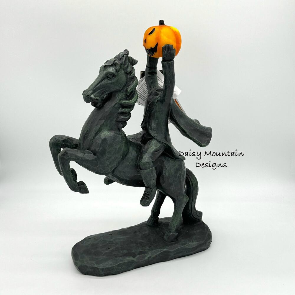 Headless Horseman w/ LED Light Up Jack-o-lantern 19” Halloween Figure Statue NEW